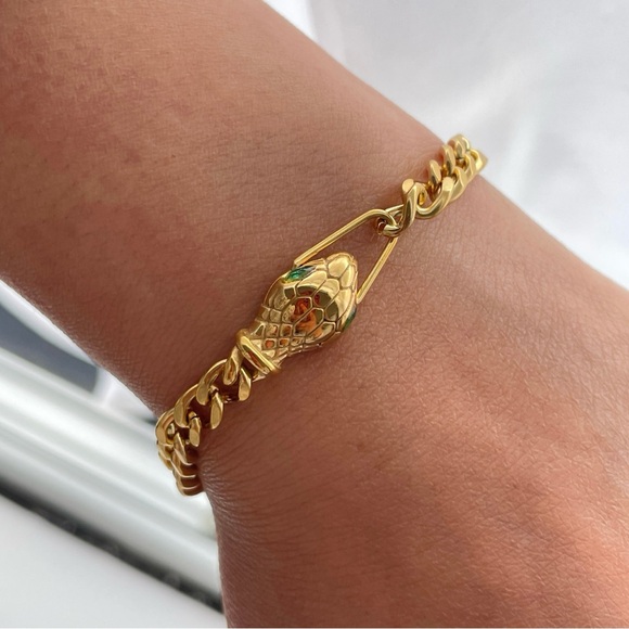 18K Gold Plated Chain Bracelet with Snake Clasp - Picture 8 of 8